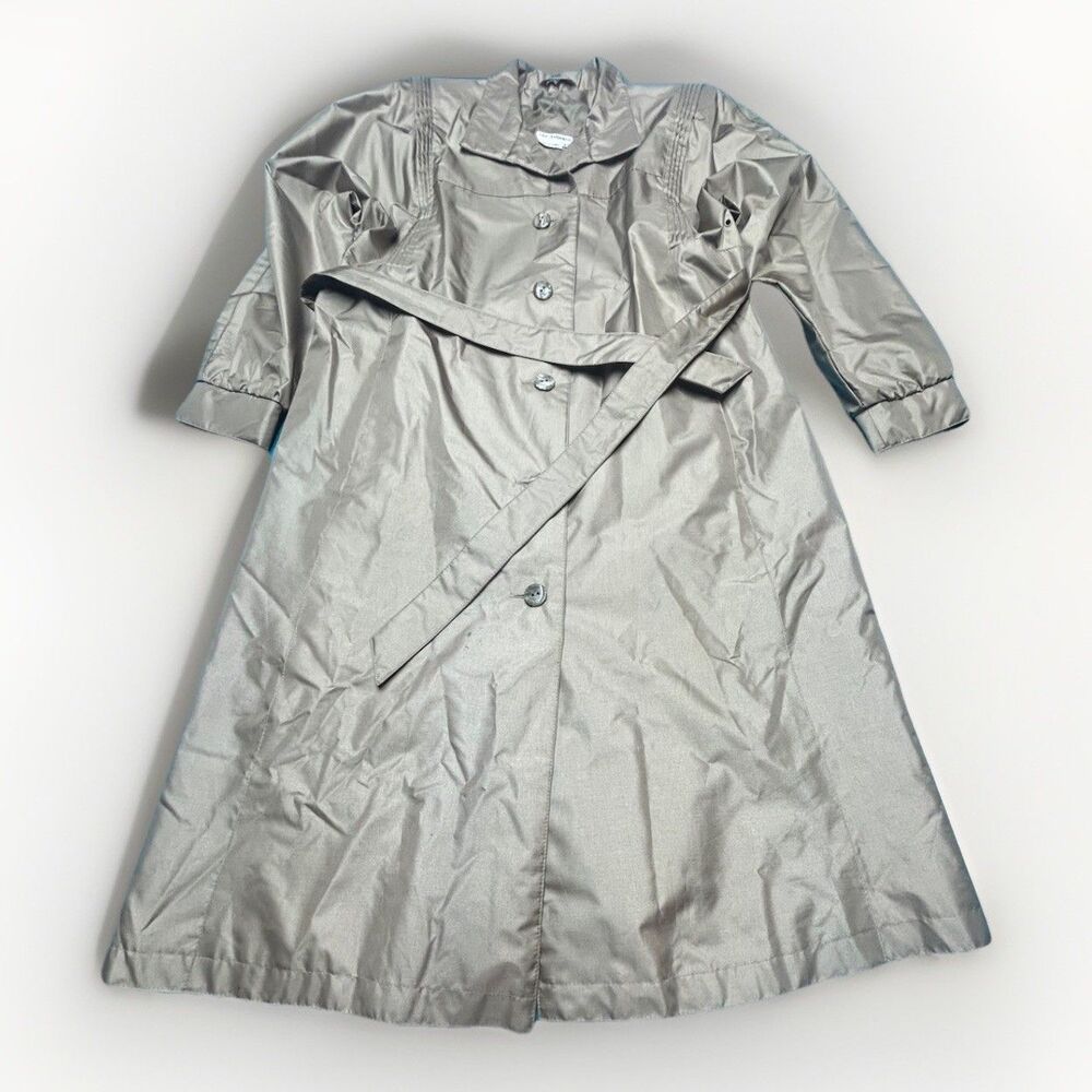 Vintage Liz Thomas Trench Coat Rain Jacket Beige Metallic Gold Women's 9/10
